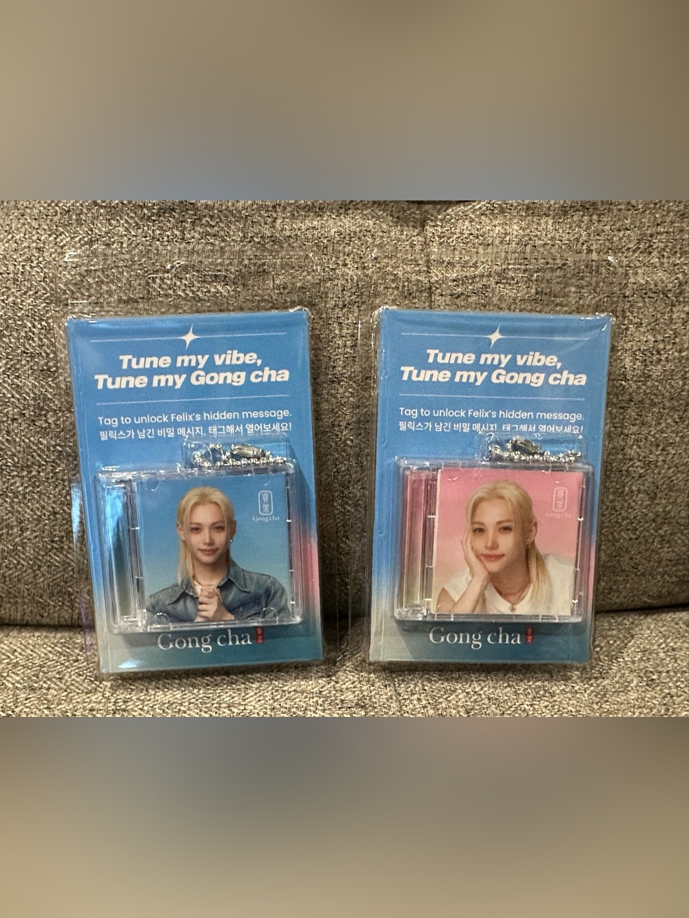 Kpop stray kids stay fans keychains Felix gong cha NFC pink and blue